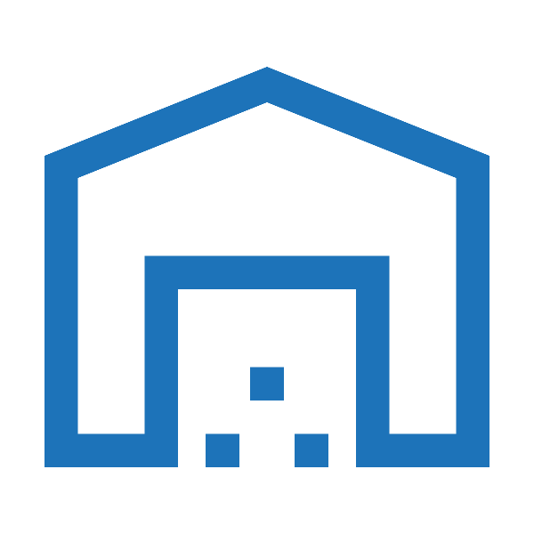 Blue commercial building icon representing business solar energy solutions
