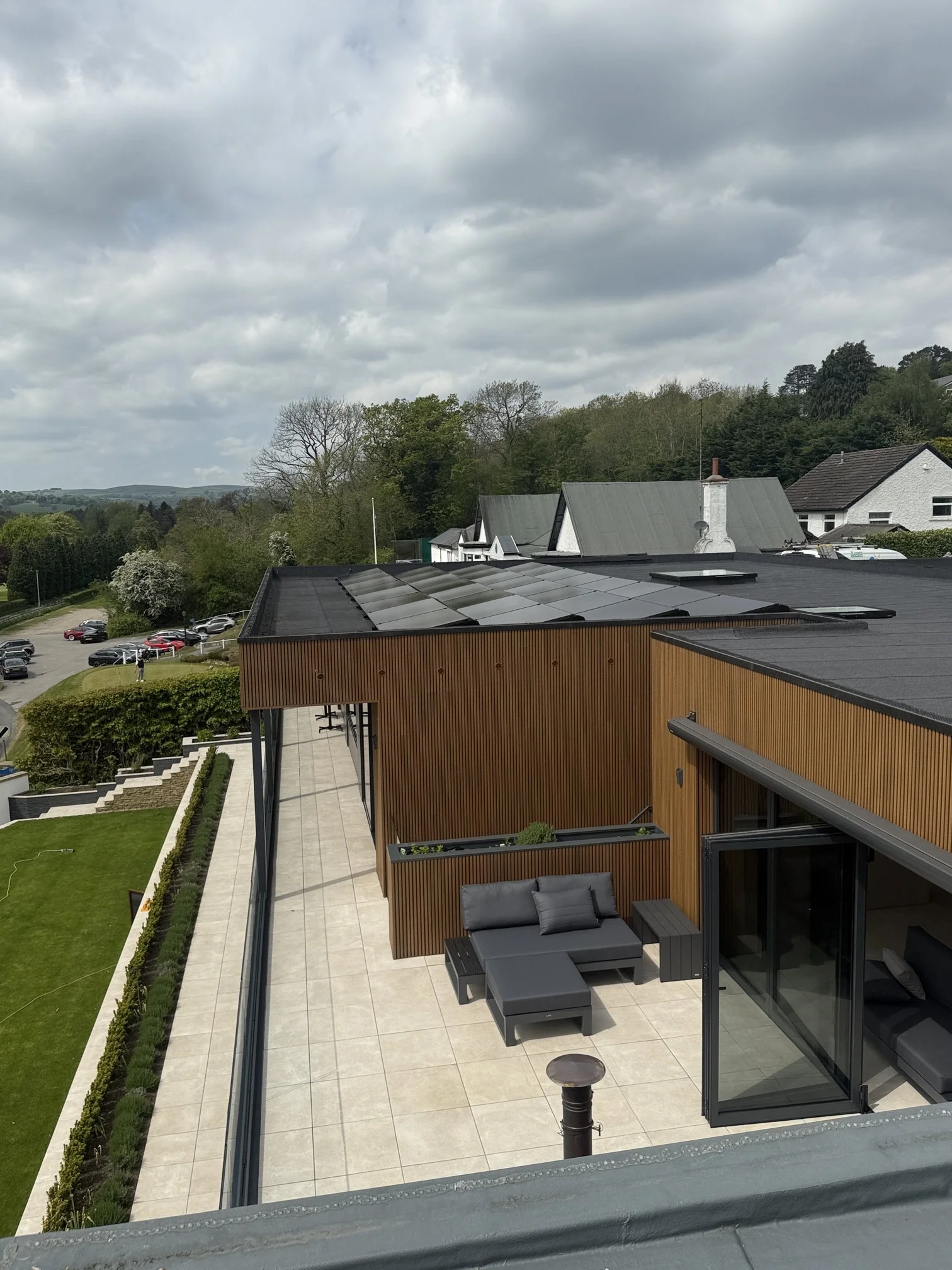 A residential solar panel installation by P4 Solar on a tiled roof, helping homeowners reduce energy bills and improve sustainability.