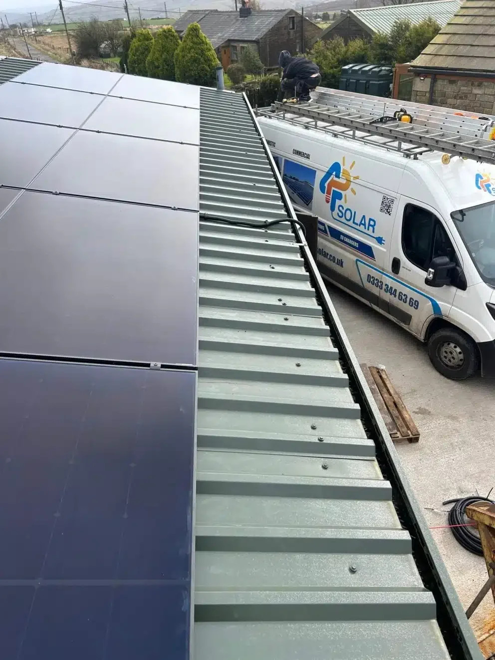 Large-scale commercial solar array installed on a metal trapezoidal roof to improve energy efficiency and reduce operating costs.