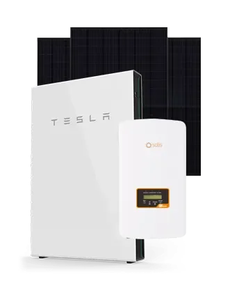 Tesla solar power system with solar panels, a Tesla inverter, and a gateway unit.