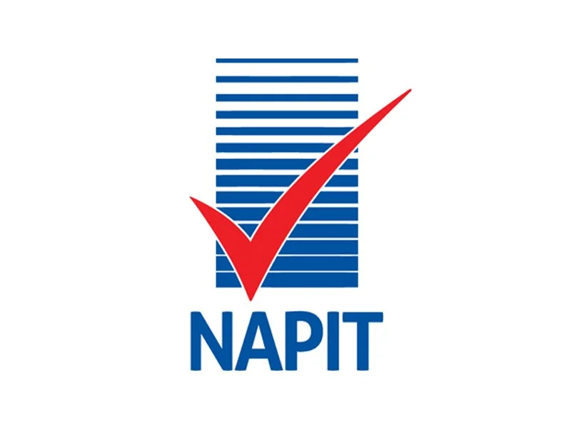 NAPIT accreditation logo demonstrating compliance with UK electrical, renewable energy, testing and inspection standards.