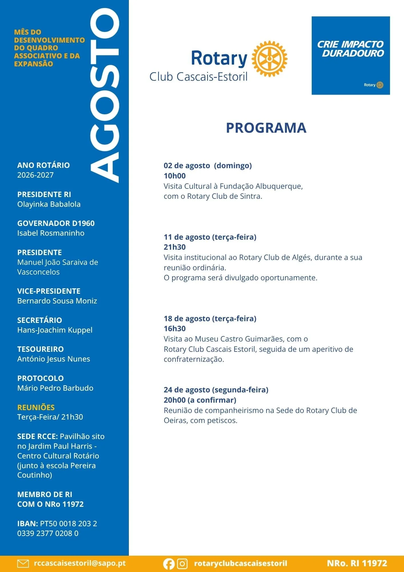 PROGRAMA DO MÊS DE AGOSTO 2026