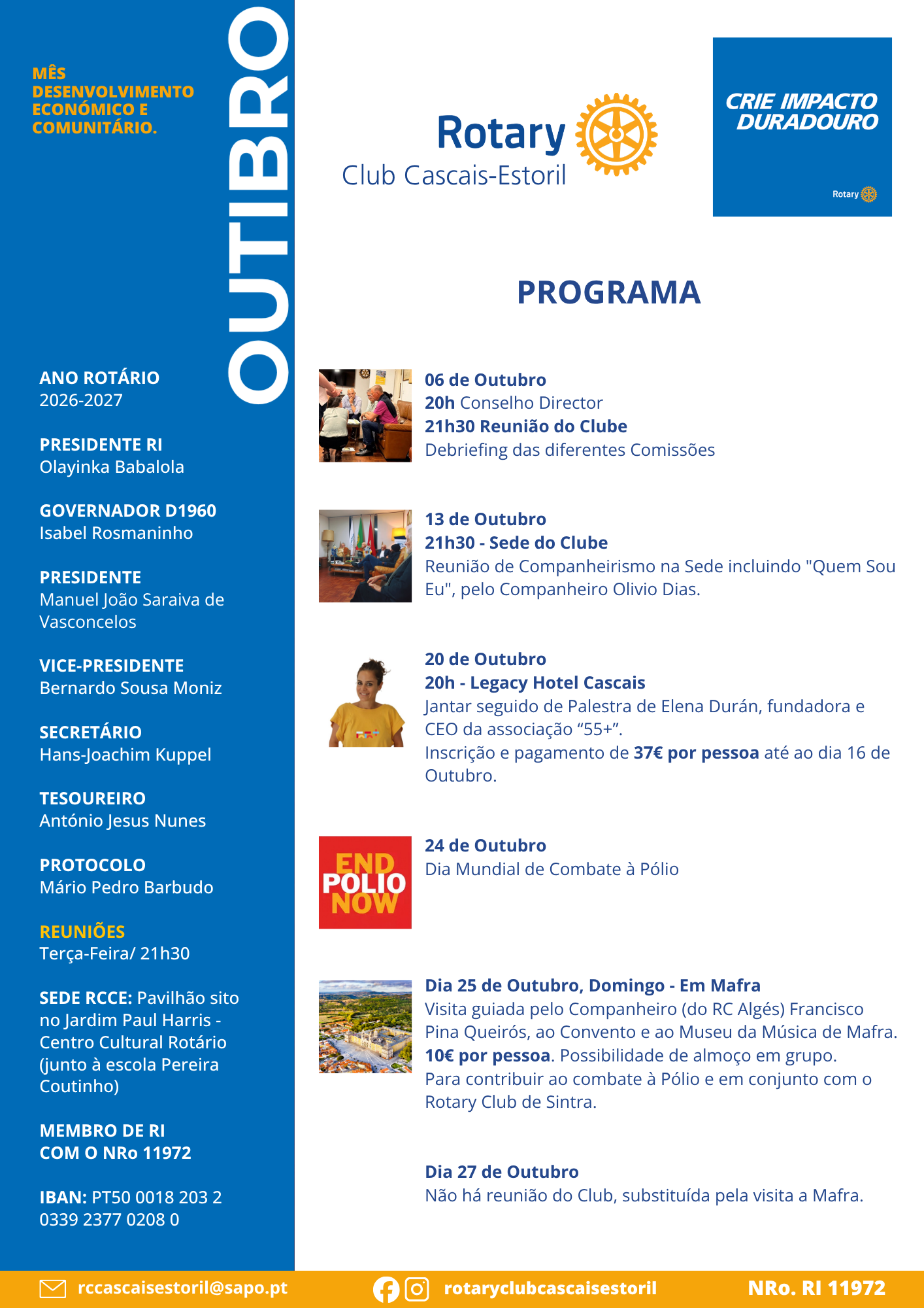 PROGRAMA DO MÊS DE OUTUBRO 2026