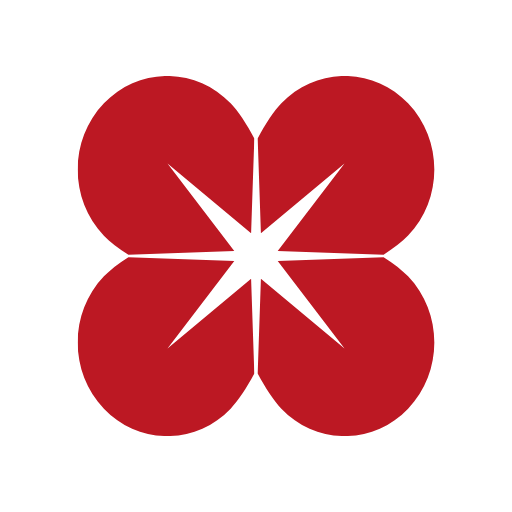 Un diseño de cuatro corazones rojos que forman un patrón en el centro con líneas negras, sobre fondo negro.