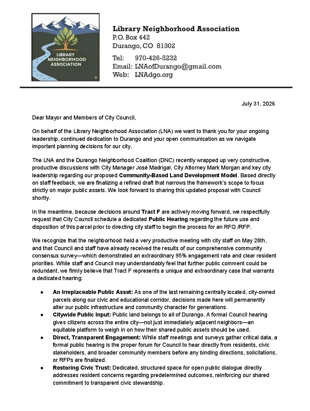 Letter Requesting Public Hearing