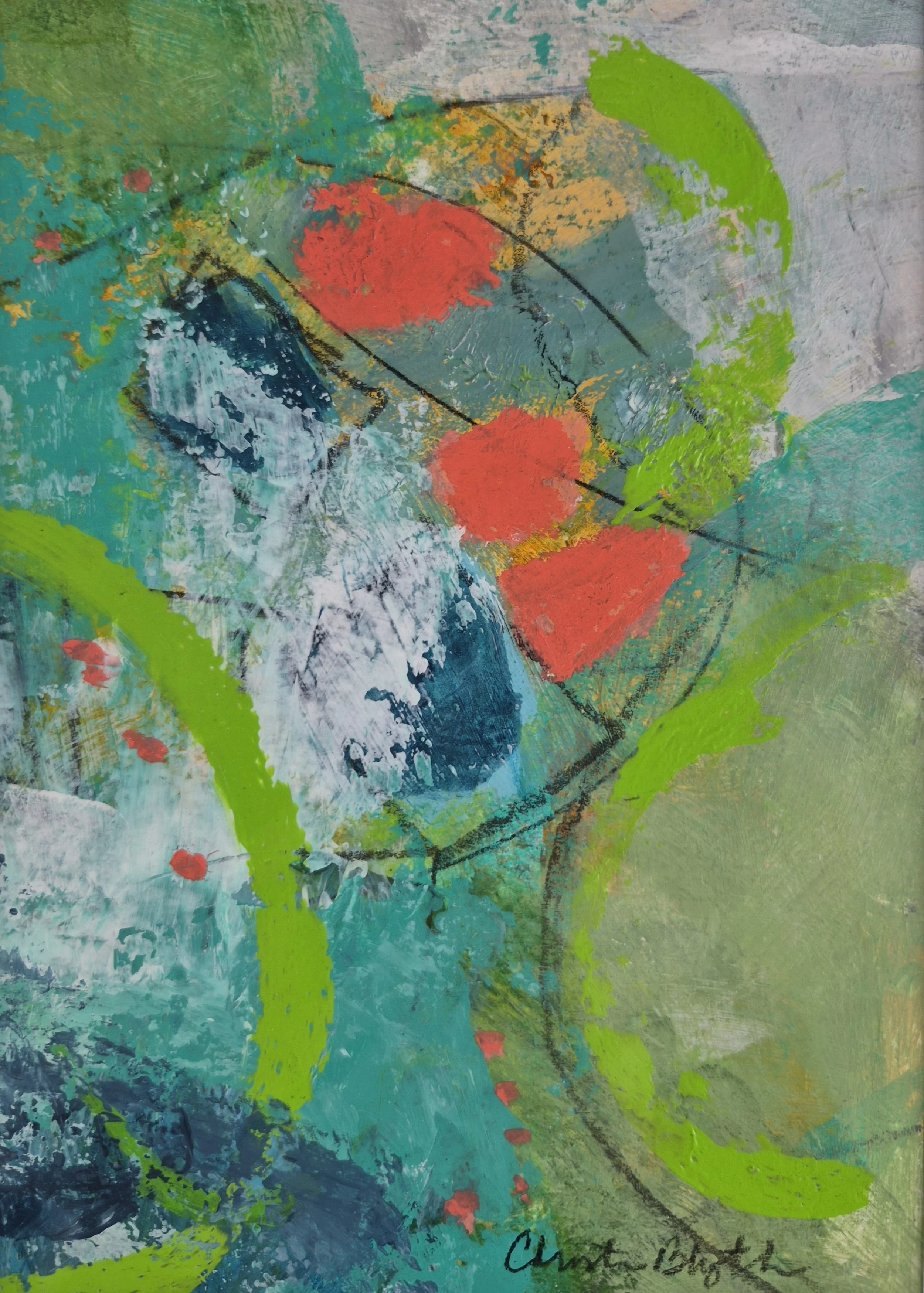 Soft Orbit 
 7" x 5" x 1.5"
acrylic, matted and framed
 $195 USD