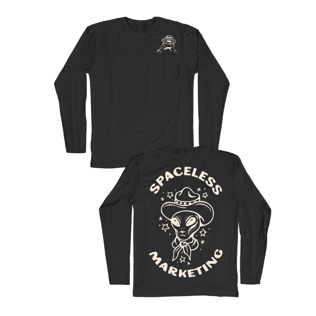 Front and back mock up of t-shirt design for Spaceless Marketing