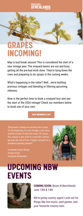 Screen of Niagara Benchlands wineries newsletter