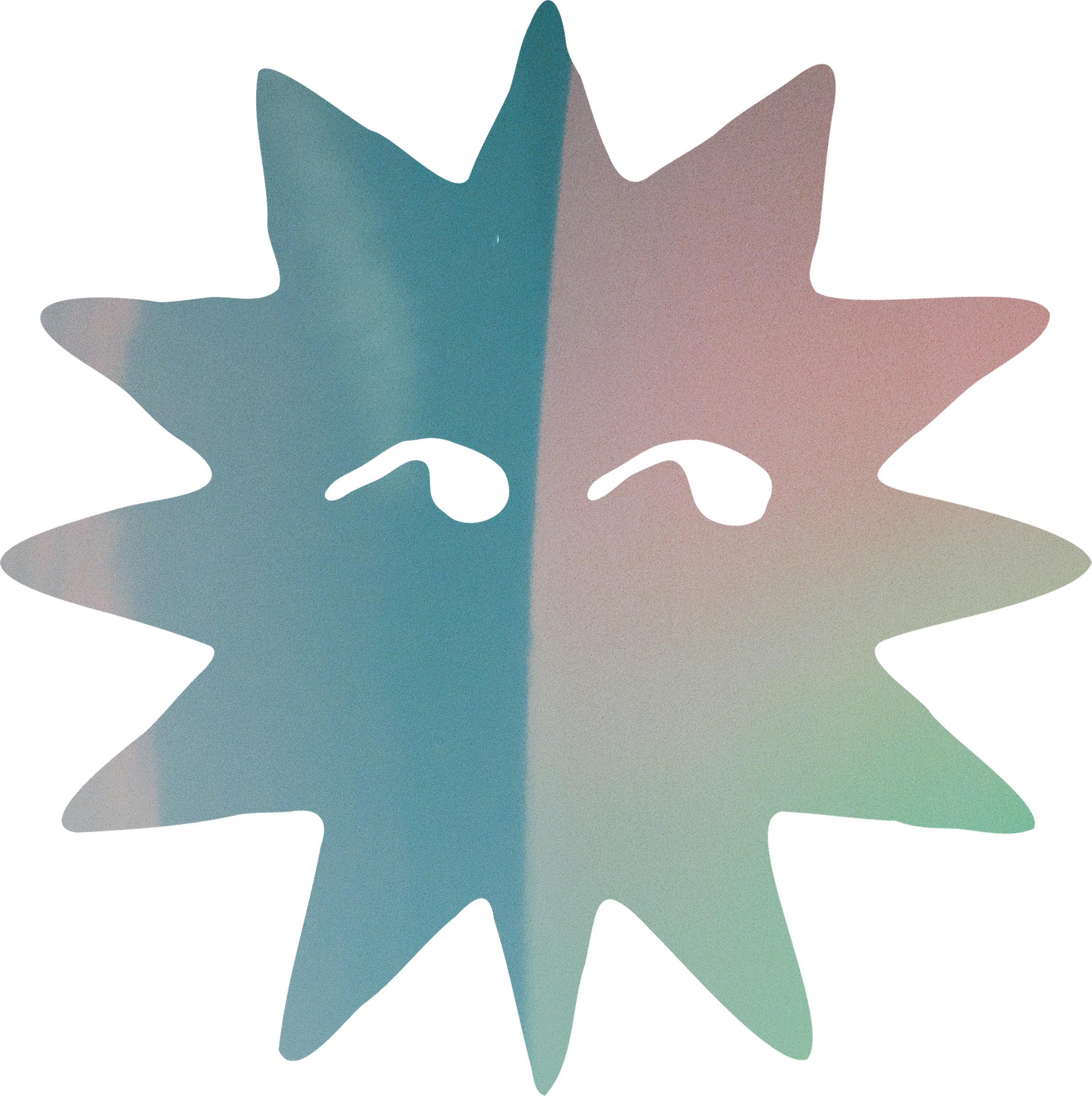 A colorful star-shaped object with multiple points and eye holes in the center.