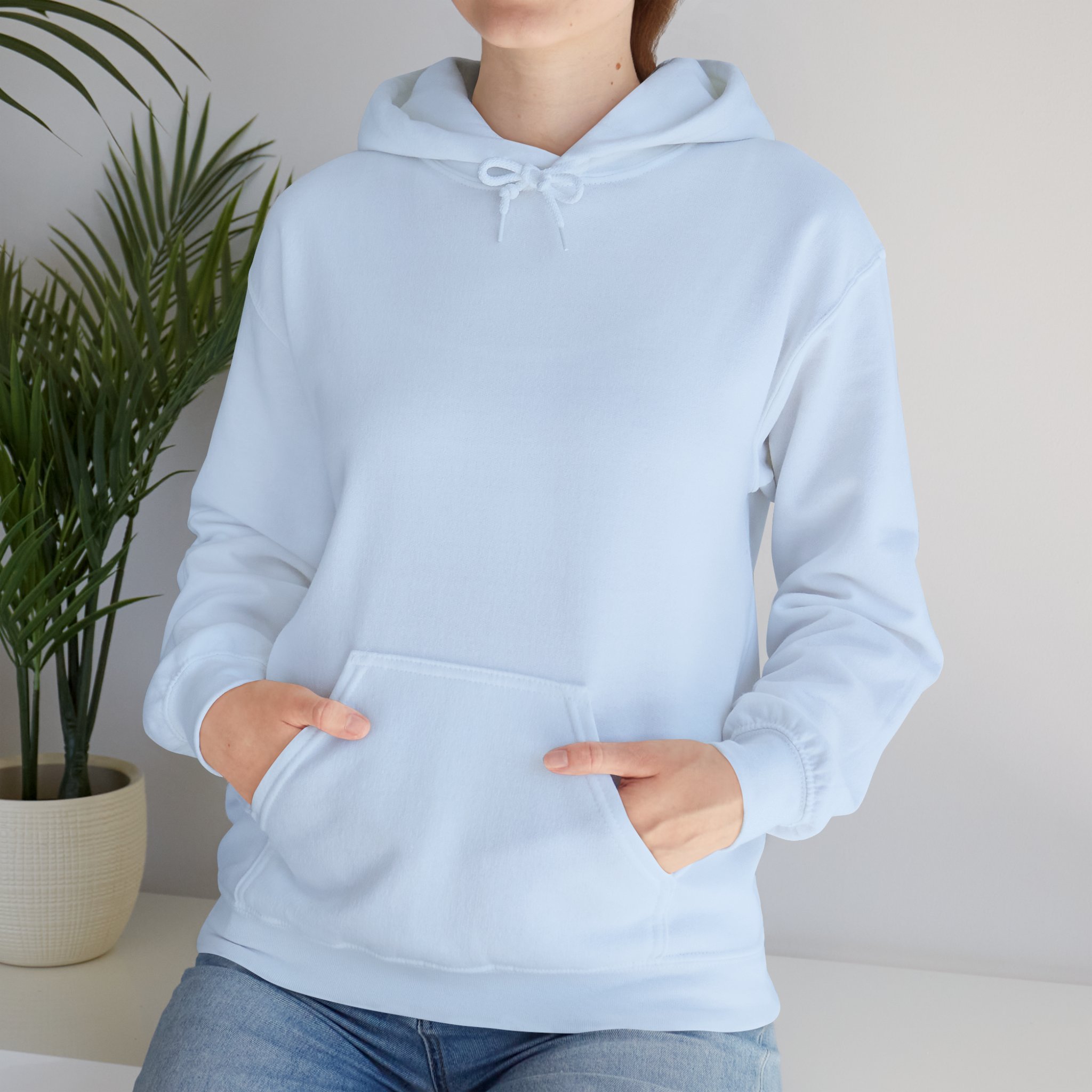 Front view of light blue hoodie with kangaroo pocket from Western Australia inspired clothing collection.