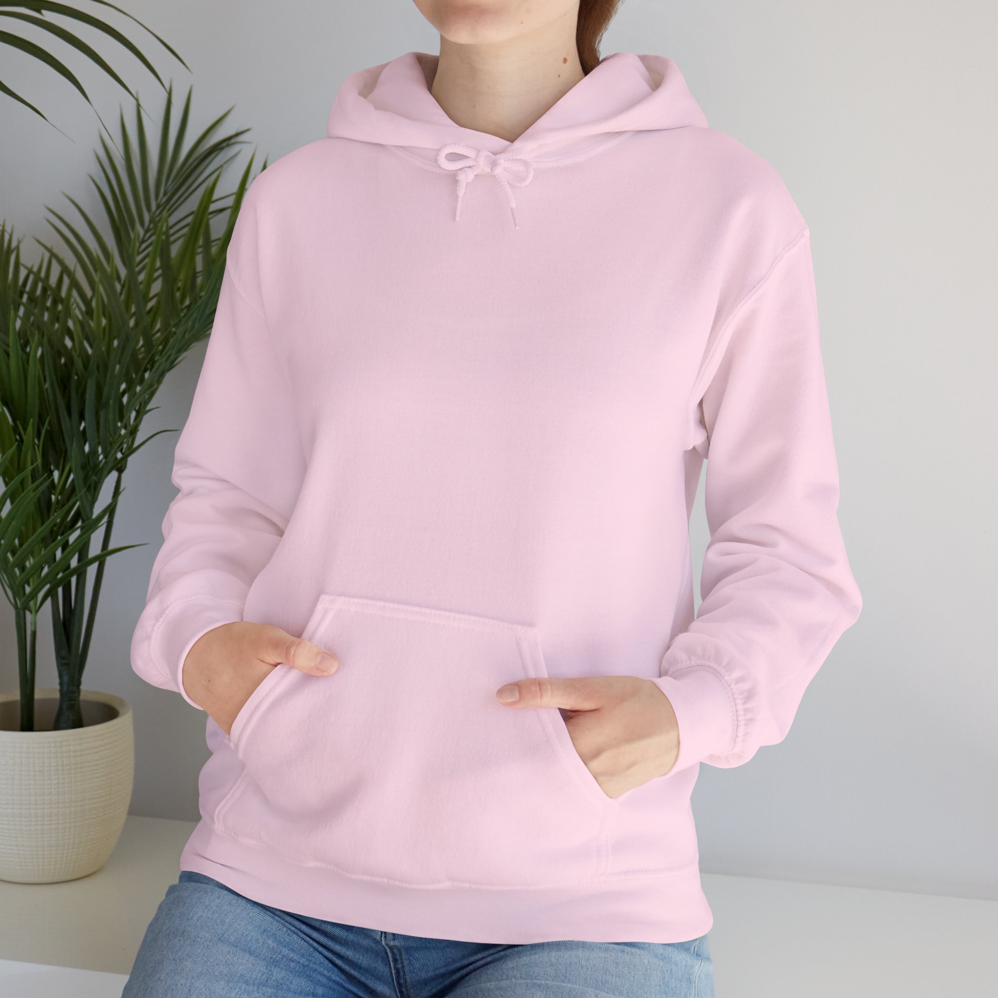 Front view of light pink hoodie with kangaroo pocket from Western Australia nature inspired apparel collection.