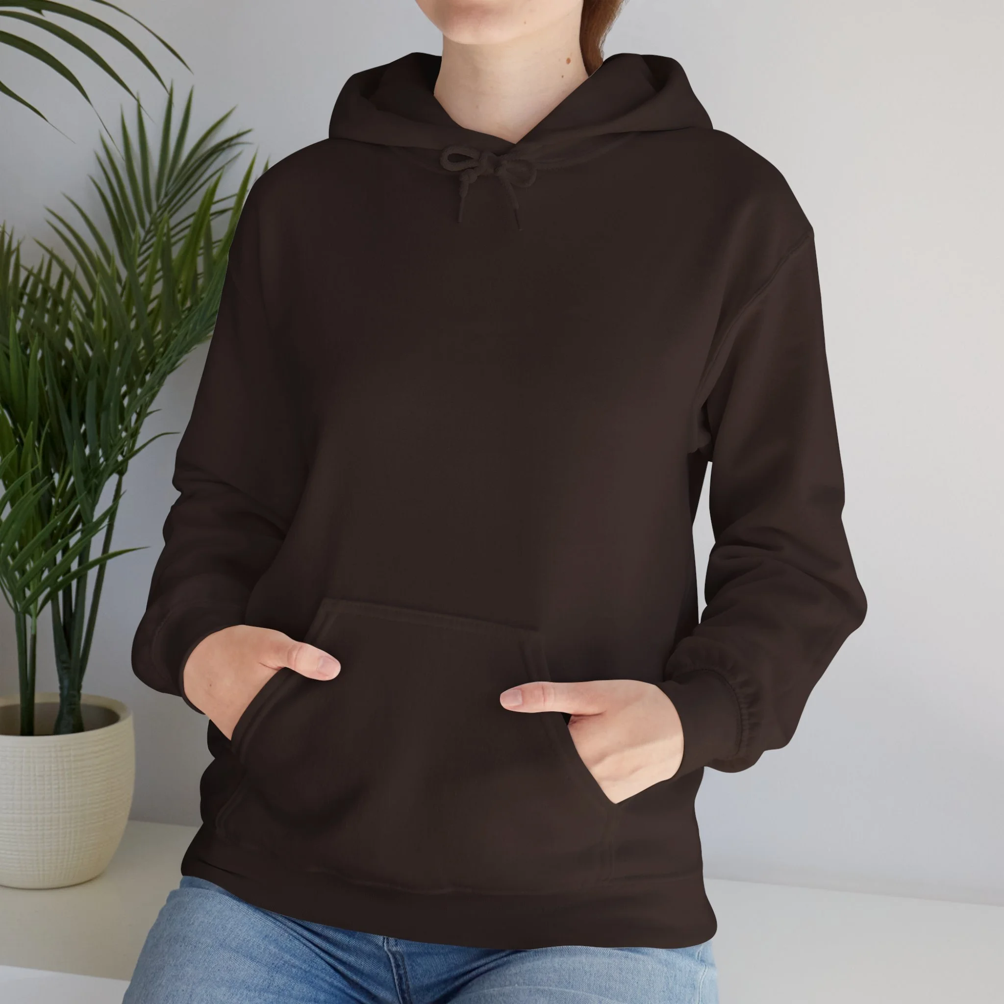 Front view of brown hoodie with kangaroo pocket from Western Australia nature inspired apparel collection.