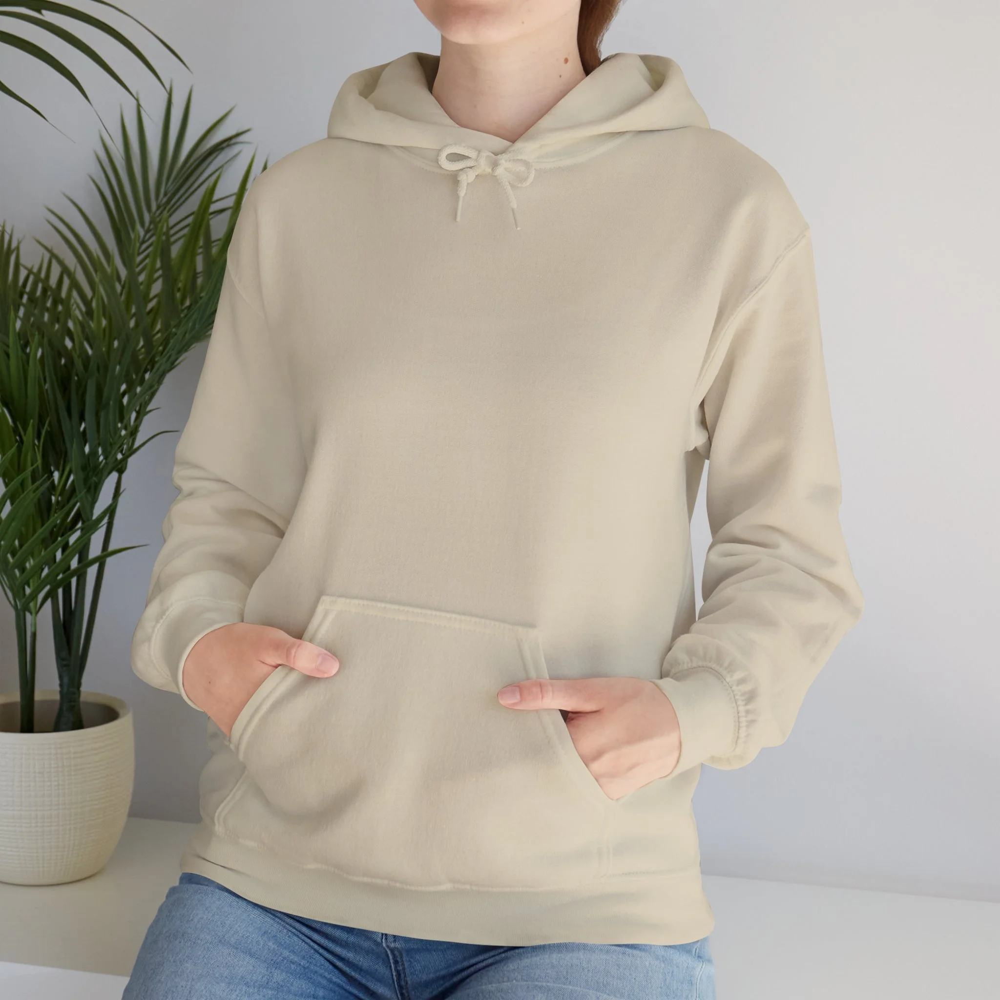 Front view of sand hoodie with kangaroo pocket from Western Australia nature inspired clothing collection.