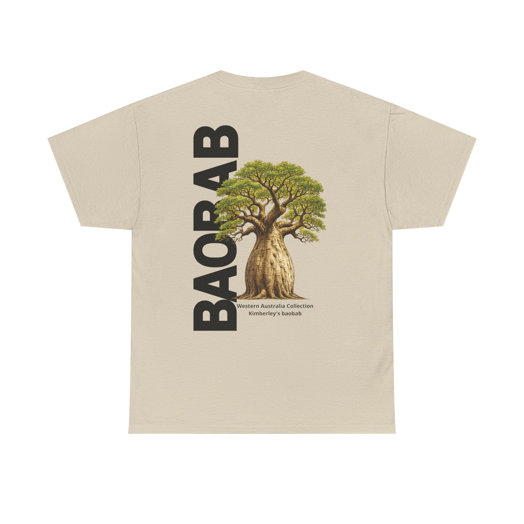 Sand t-shirt featuring boab tree illustration inspired by the Kimberley region of Western Australia.