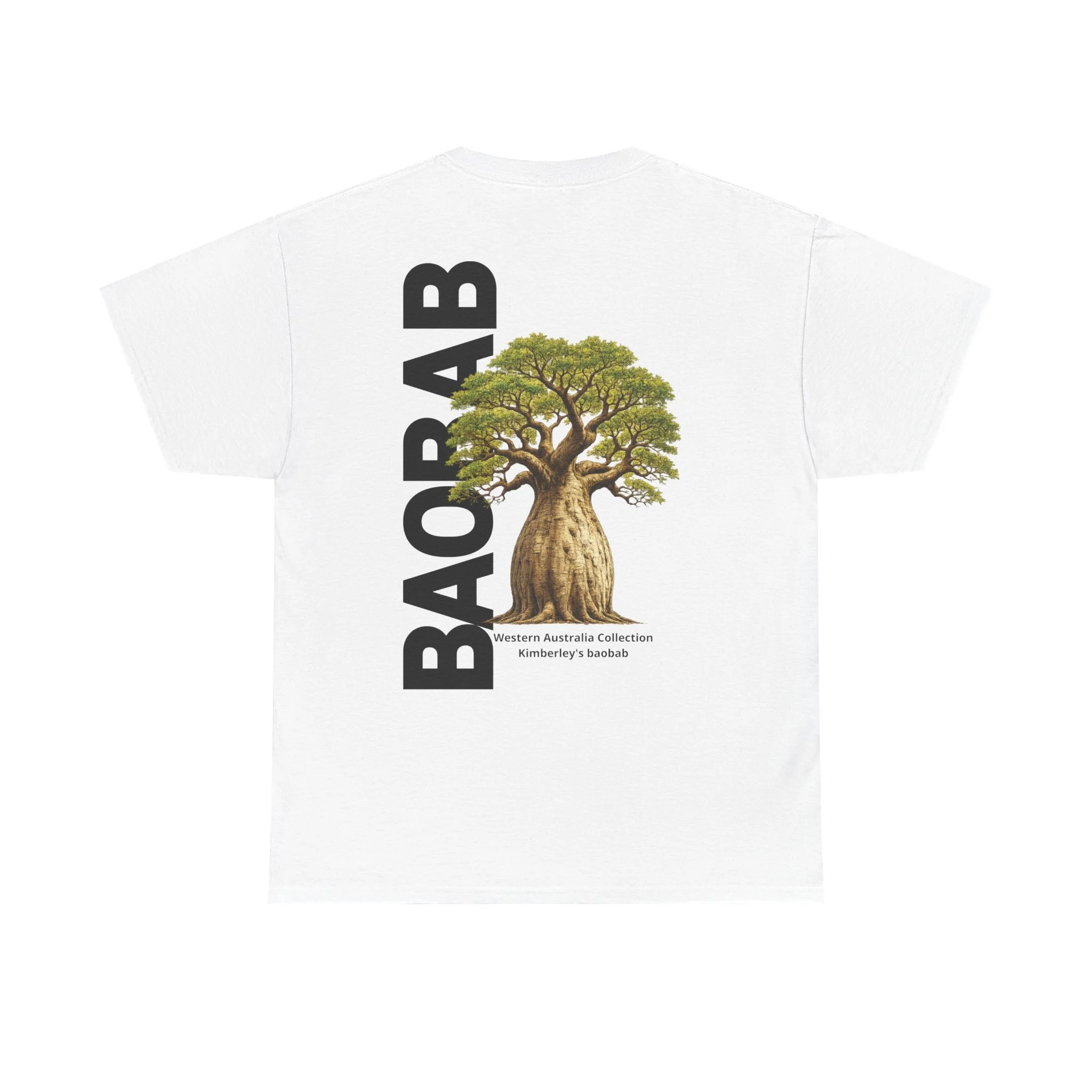 White t-shirt featuring boab tree illustration inspired by the Kimberley region of Western Australia.
