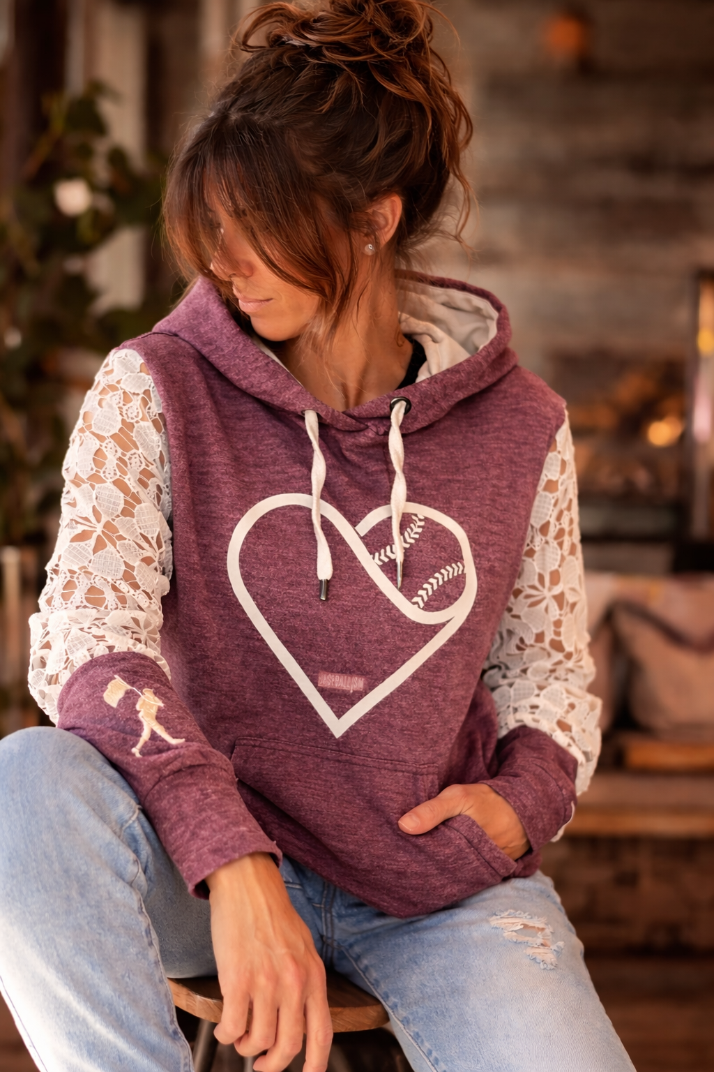 Upcycled Lace Baseballism Hoodie