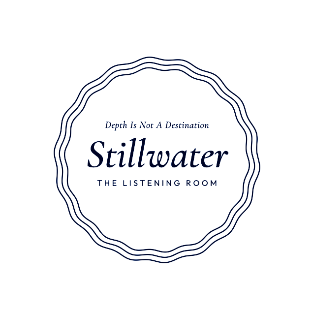 The Listening Room Podcast, logo with a wavy circular border and the phrase "Depth Is Not A Destination" — The Stillwater Room, Old Town Alexandria