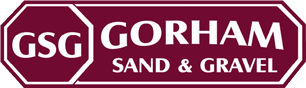Logo of Gorham Sand & Gravel with company name in white text on a maroon background