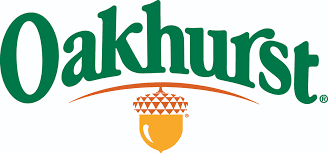 Oakhurst logo with green text and a stylized orange and white cup or trophy beneath the text.