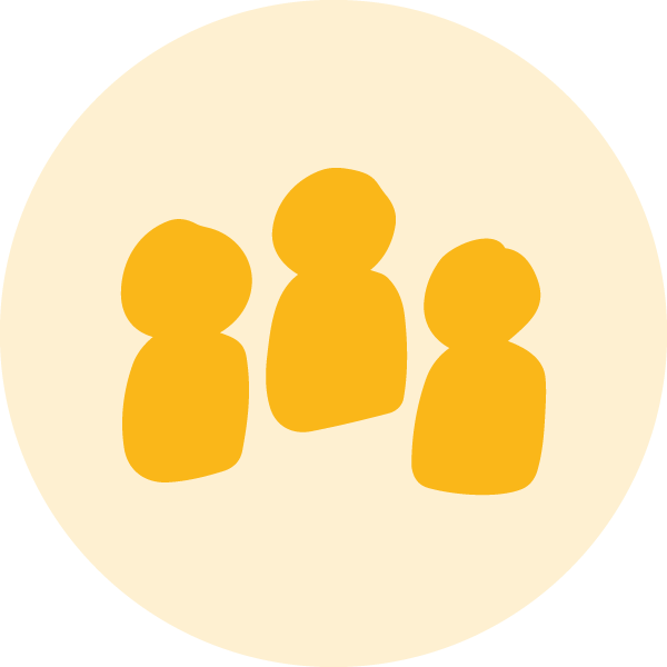 A plain, solid yellow circle with three people