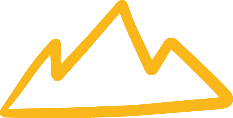 Yellow line drawing of a mountain range.