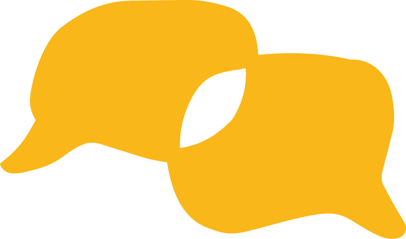 Two overlapping yellow speech bubbles on a black background.