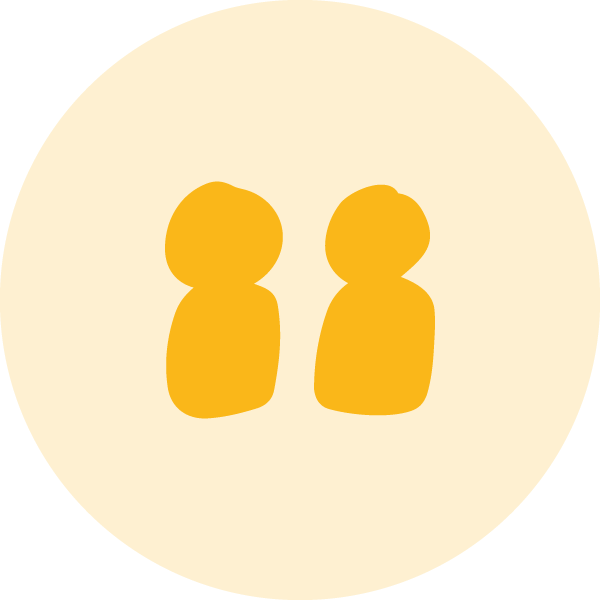 A solid yellow circle with two people