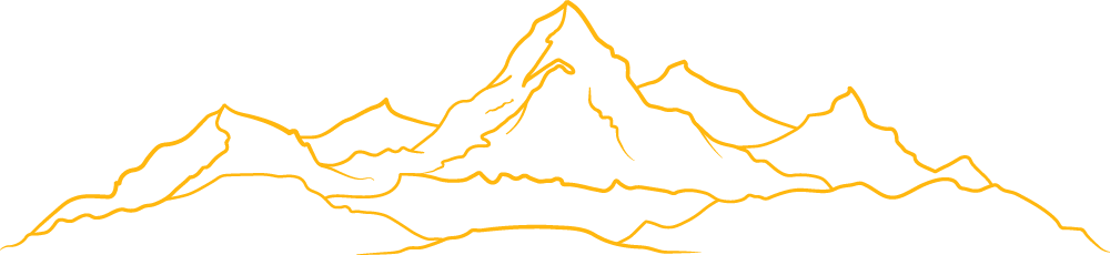 Neon outline of a mountain range and a central peak on a black background.