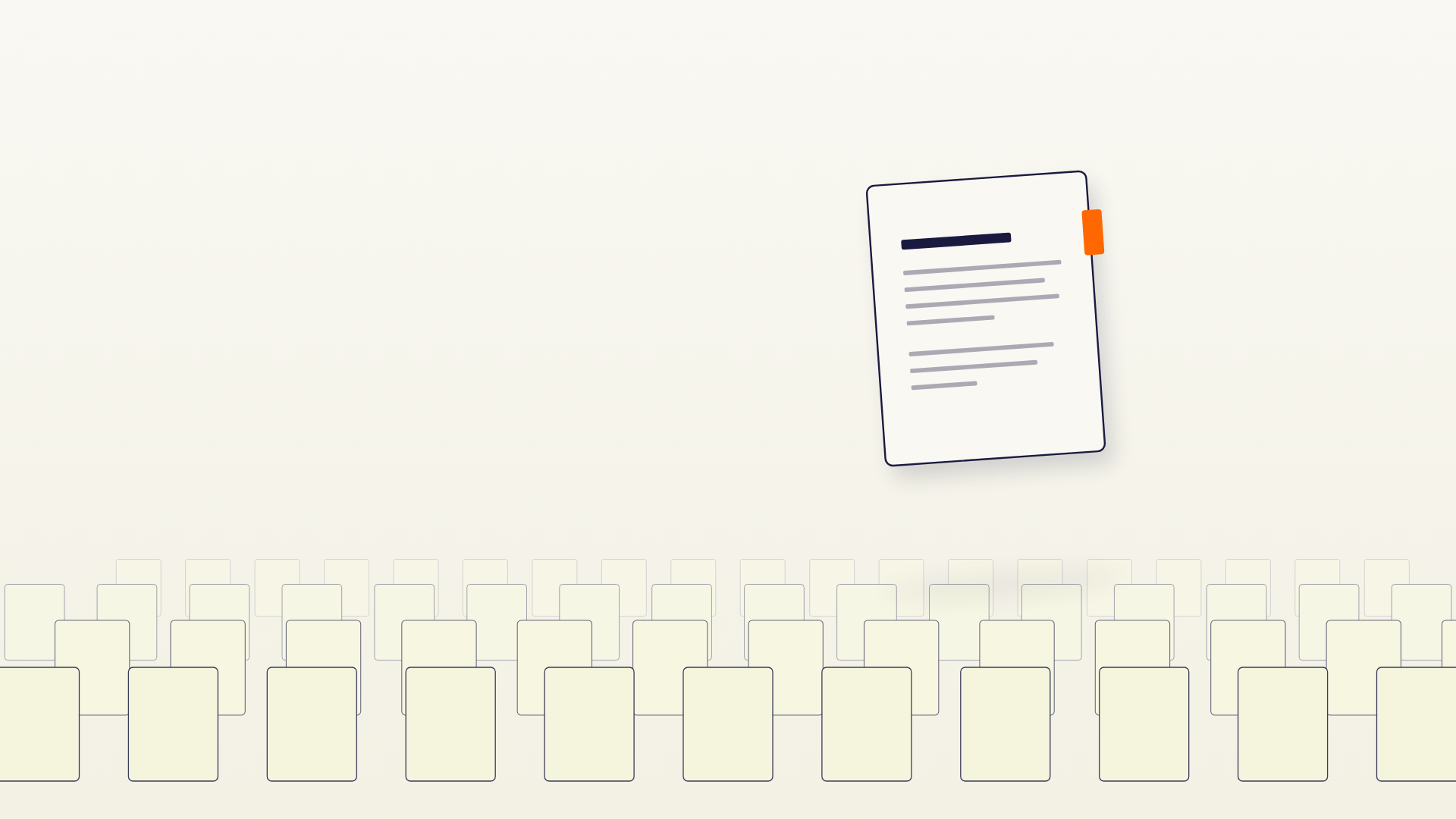 A single document lifting out of a crowd of identical blank cards, the one in focus marked with a small orange tab, restrained editorial style.