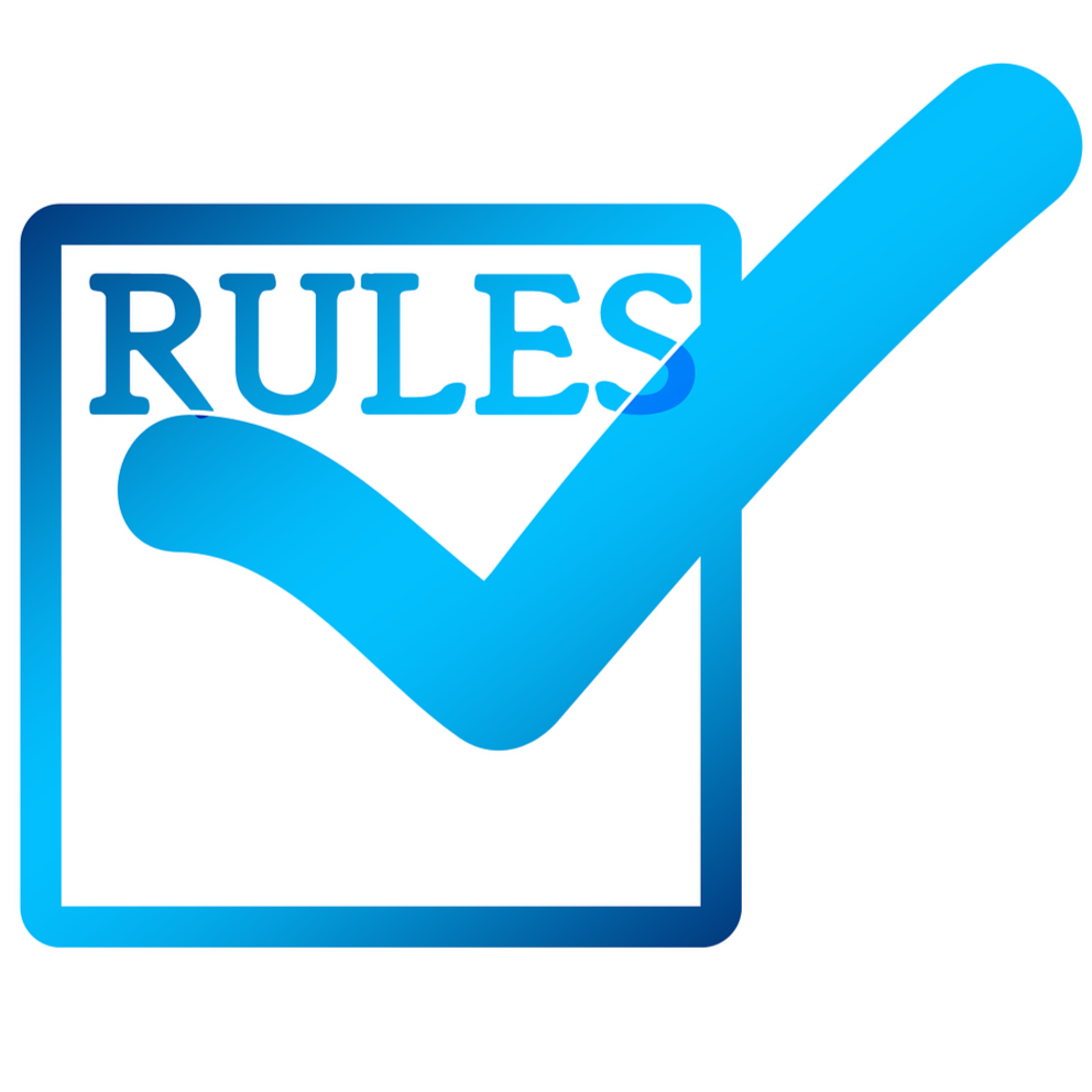 Blue check mark inside a square box with the word 'RULES' at the top.