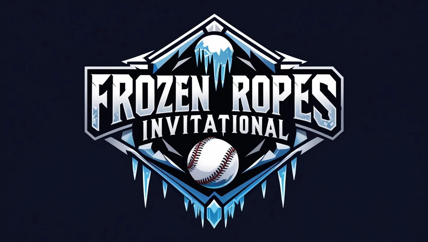 Logo for the Frozen Ropes Invitational featuring icy mountain and baseball elements.