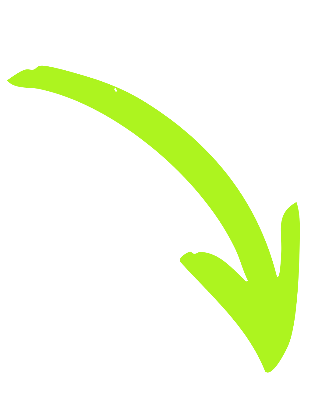 Green arrow pointing downward with a curved tail.