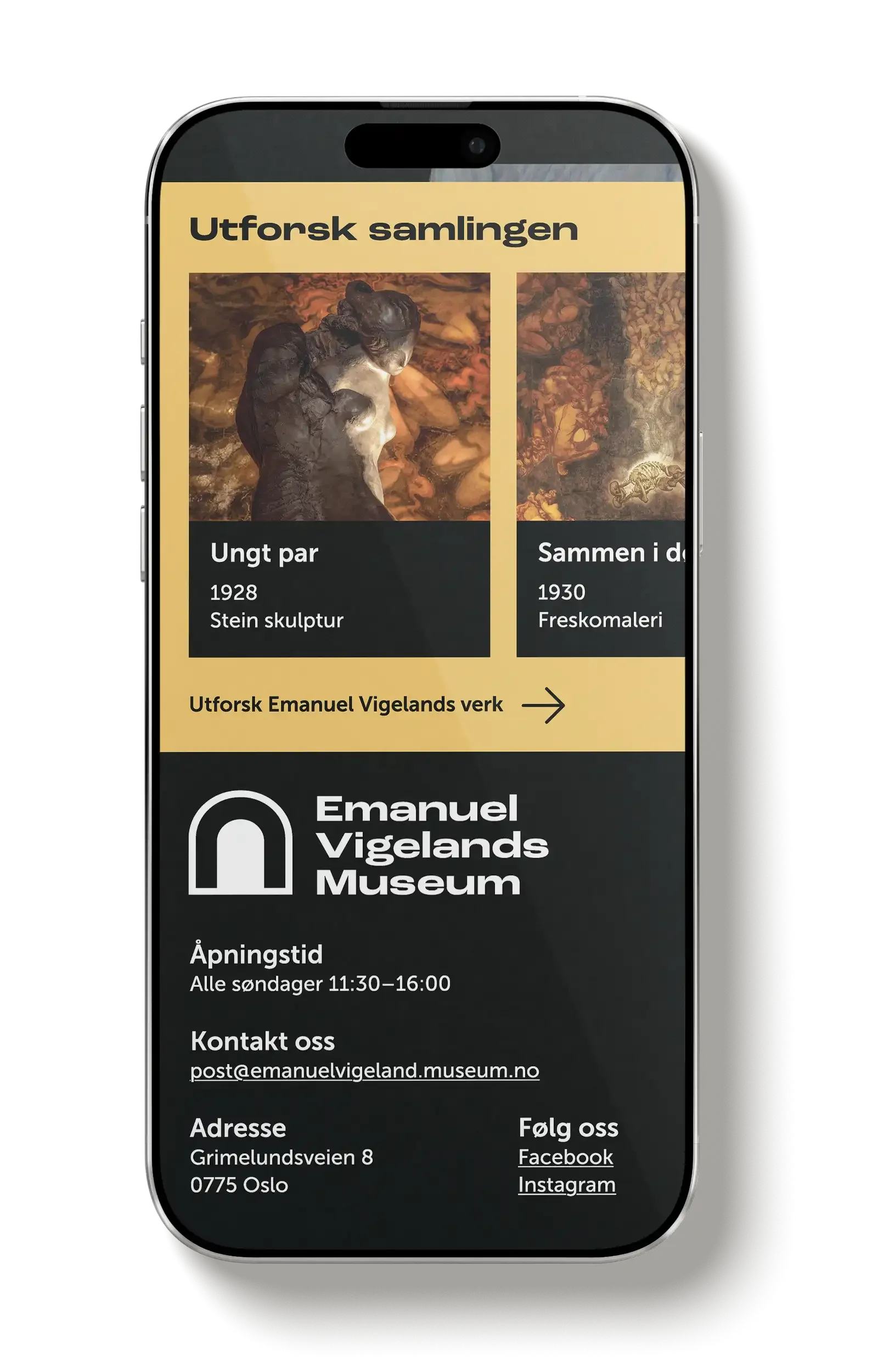 Mobilmockup av footer til EVM
