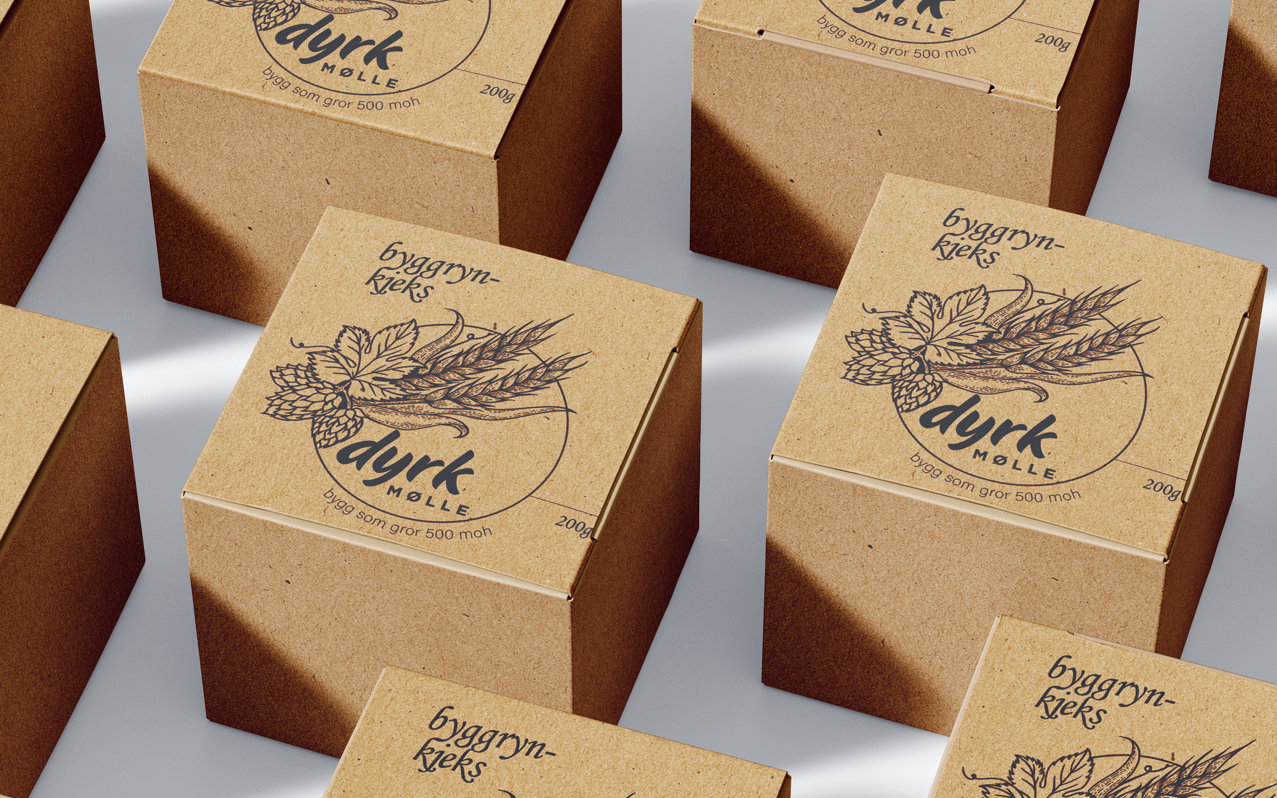 Emballasjedesign for Dyrk mølle