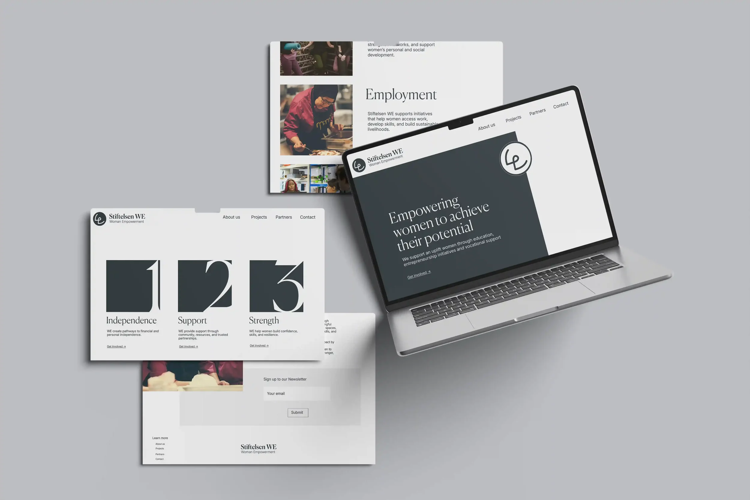 Mockup av nettside til Stiftelsen We