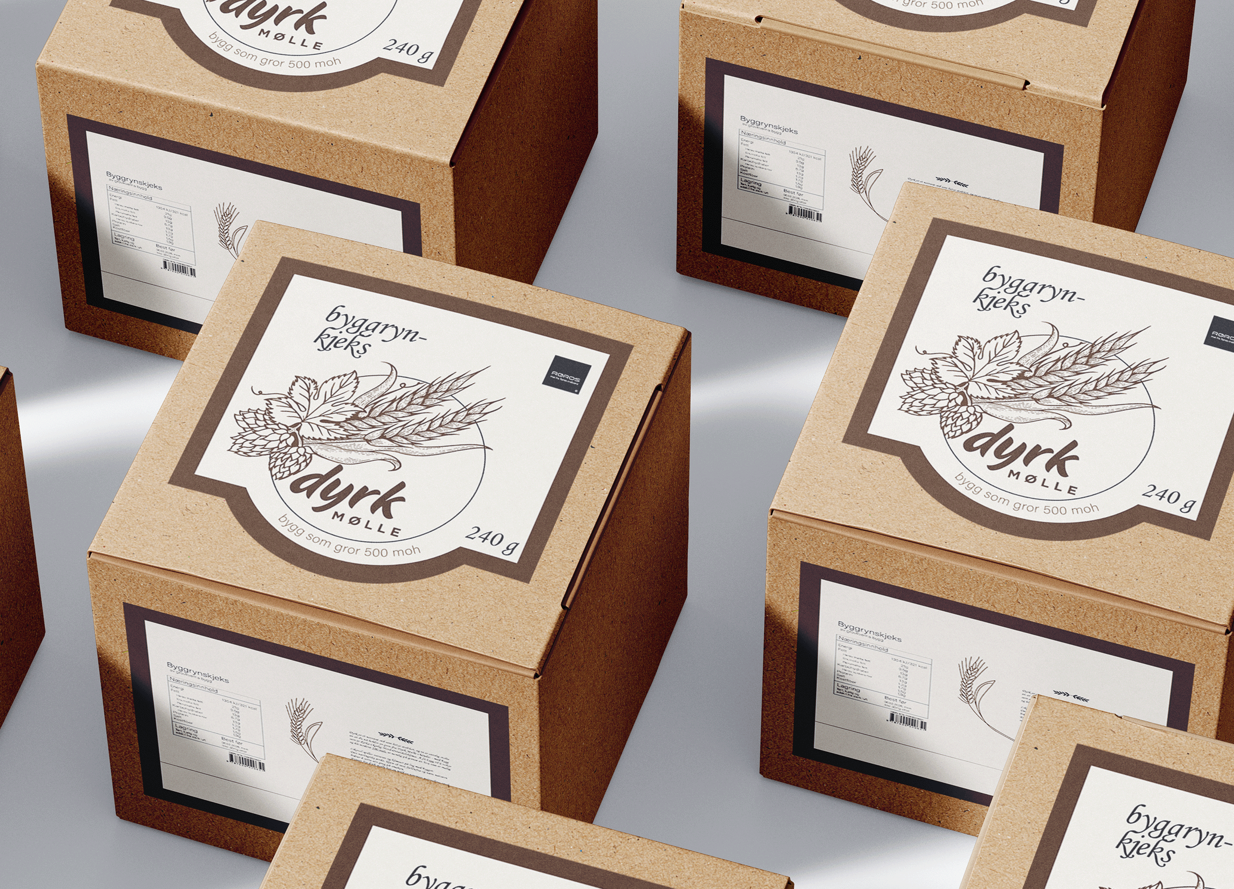 Emballasjedesign for Dyrk Mølle