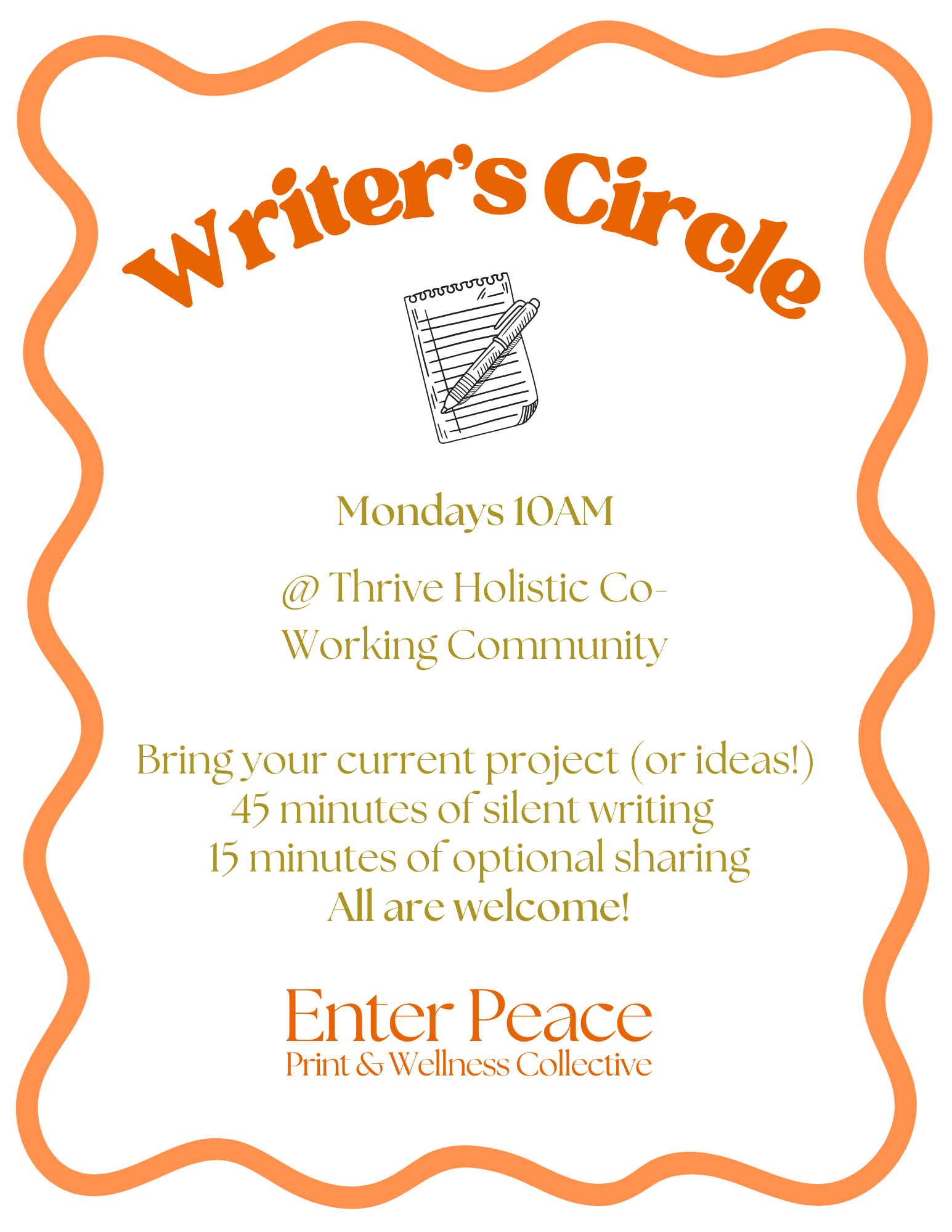 Weekly Writers Circle Hosted by Sarah Bland of Enter Peace