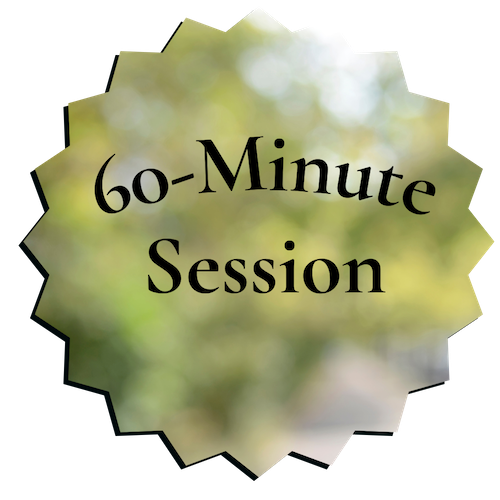 Greenery bokeh background - says "60-Minute Session"