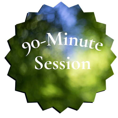 Greenery bokeh background - says "90-Minute Session"