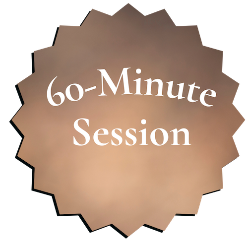 Bokeh light brown background - Says "60-minute session"