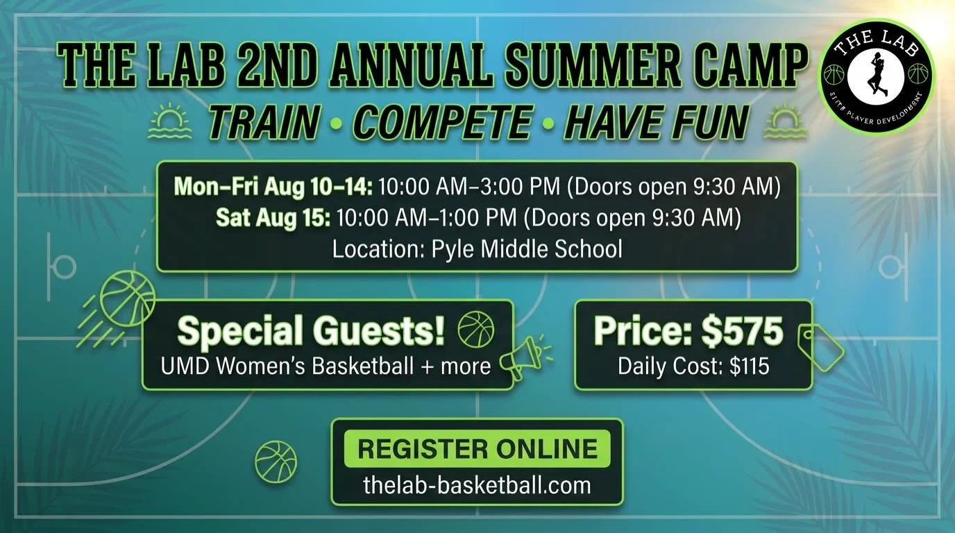 Time to sign up for our 2nd annual summer camp!!! ☀️🏀💚🧪
Girls 2nd-8th grade, drop in options available!
Come for a fun time training and competing + special guests!

Registration link on our website 🔗 thelab-basketball.com

Tap in!

#TheLab #BeHe