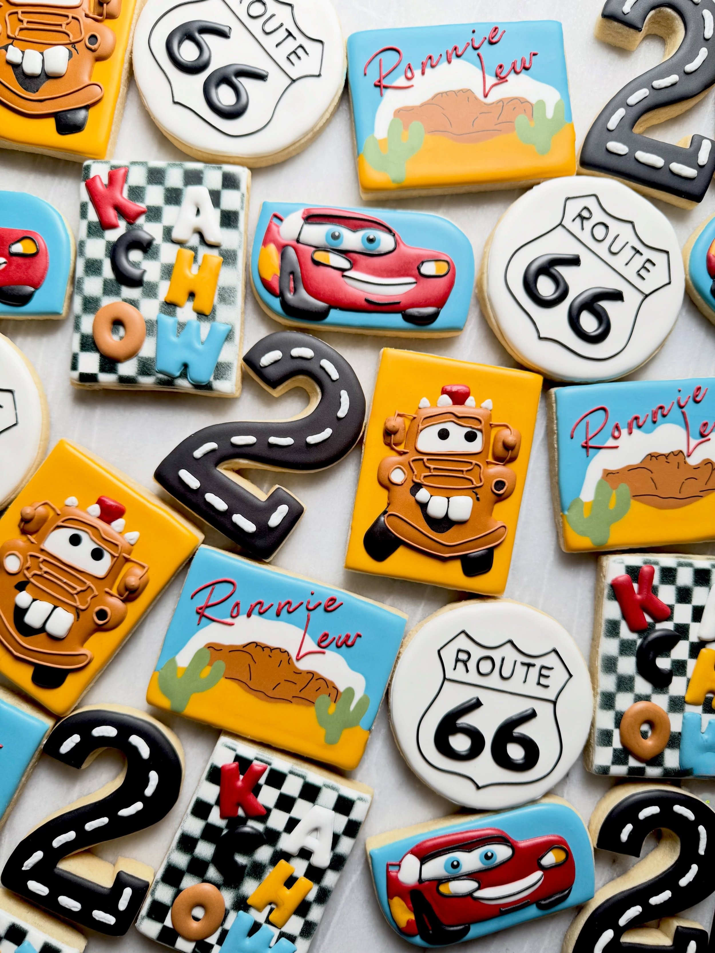 Ka-chow, Ronnie Lew is TWO! 
&bull;
&bull;
&bull;
#IcedByAnna
#CustomSugarCookies
#BirthdayCookies
#CarsCookies
#RoyalIcingCookies