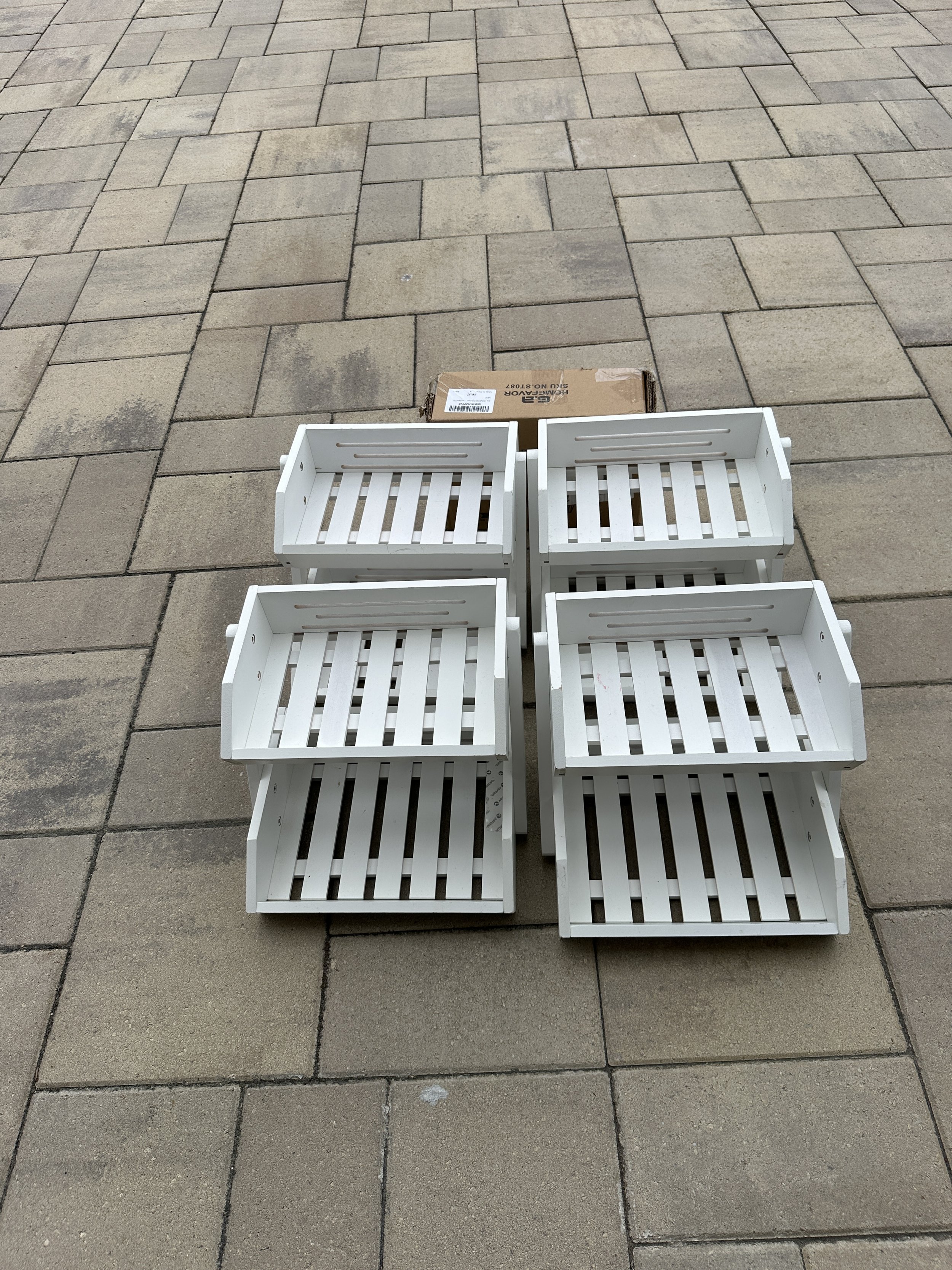 White stacked display trays