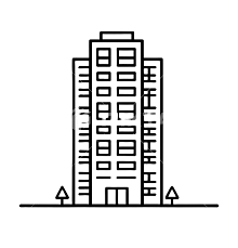 Geometric drawing of an outline square with sections divided by vertical, horizontal, and half circle lines.