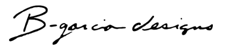 Black handwritten text reading 'B-garcia designs' on a white background.
