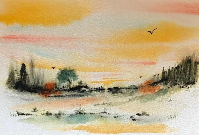 Sunset Skies Watercolor landscape