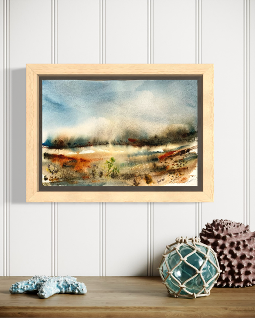 Harmony and Haze Framed Watercolor Landscape