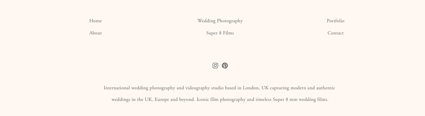Screenshot of a website footer for a wedding photographer SEO client