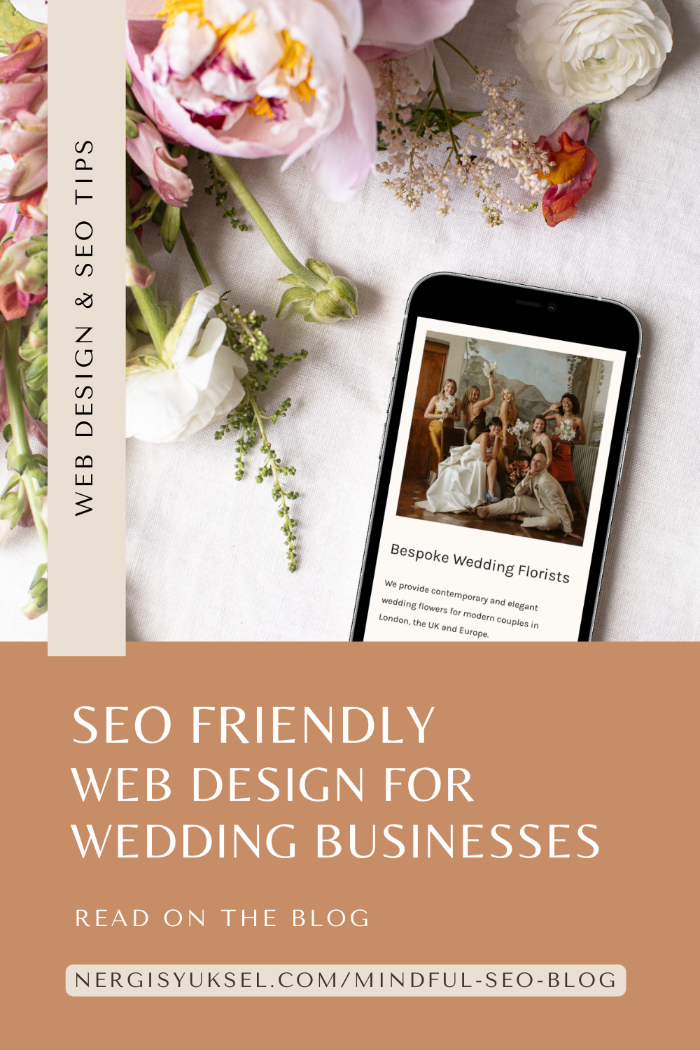 Pin cover image for SEO friendly web design for wedding businesses