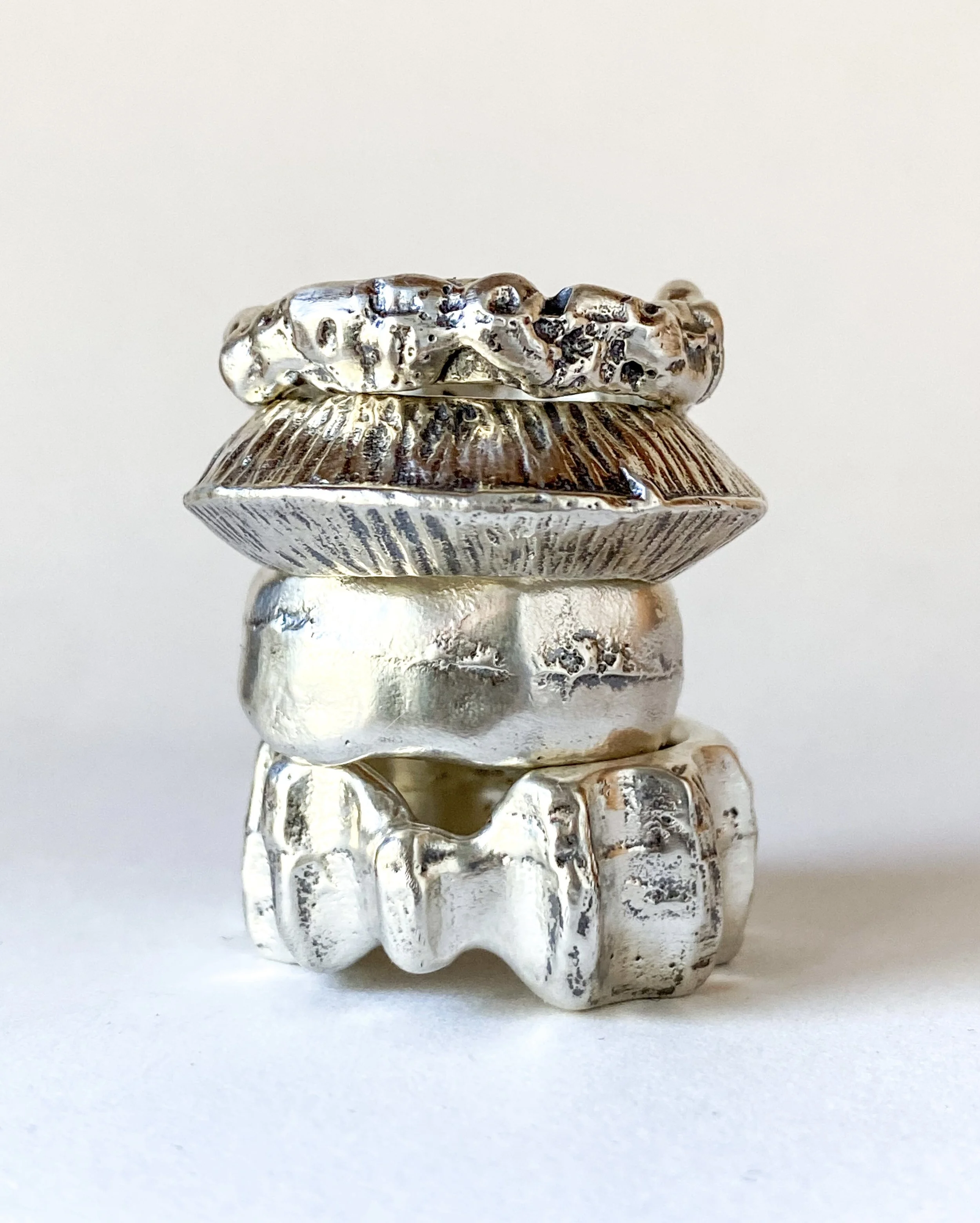 Stack of recycled sterling silver rings